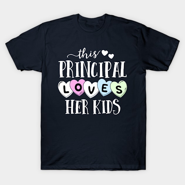 Principal Loves Her Kids Hearts School Teacher Valentine T-Shirt by 14thFloorApparel